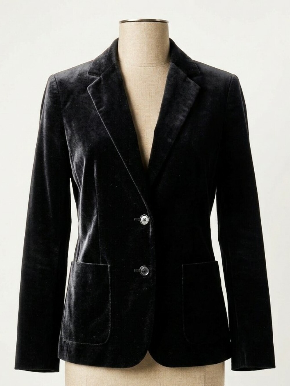 Vintage TANJAY Black Velvet Blazer Jacket M Minimalist Quiet Luxury 90s